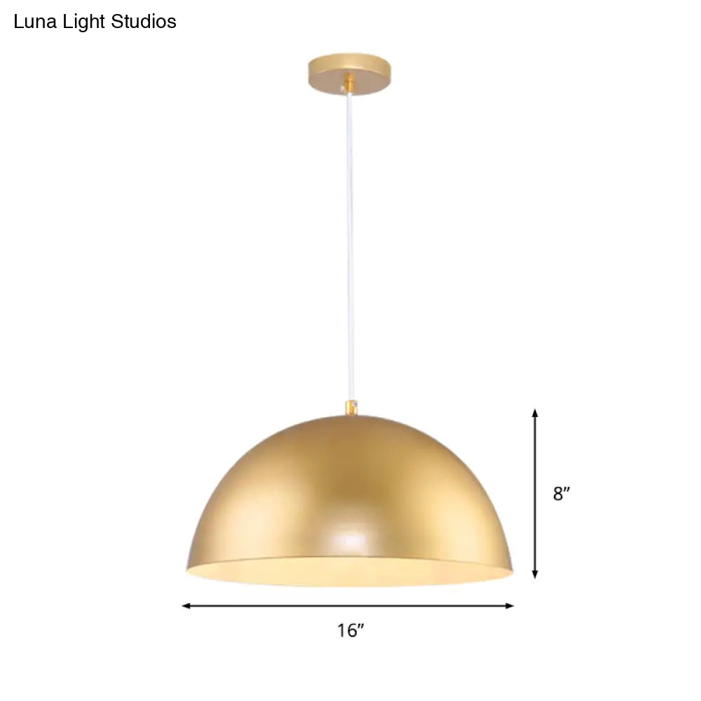 Vintage Industrial Metallic Golden Pendant Lamp 12/16 Inch Width Dome Shade 1 Bulb