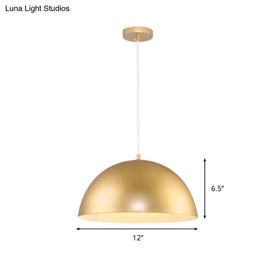 Vintage Industrial Hanging Lamp With Metallic Golden Dome Shade And 1 Bulb 12/16 Inch Width