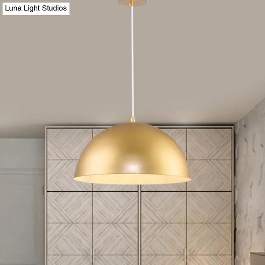 Vintage Industrial Metallic Golden Pendant Lamp 12/16 Inch Width Dome Shade 1 Bulb