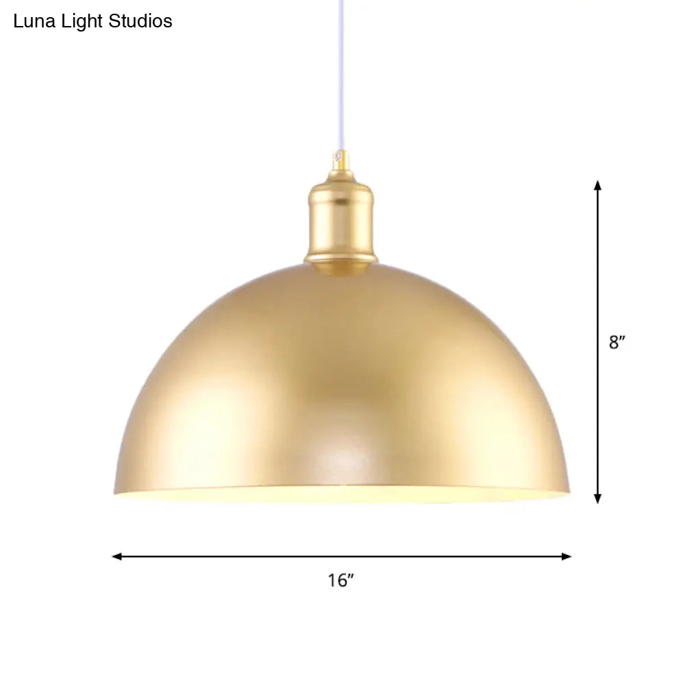 Vintage Industrial Hanging Lamp With Metallic Golden Dome Shade And 1 Bulb 12/16 Inch Width