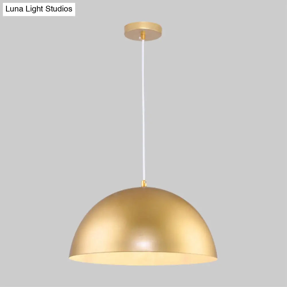 Vintage Industrial Hanging Lamp With Metallic Golden Dome Shade And 1 Bulb 12/16 Inch Width