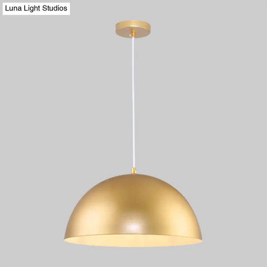 Vintage Industrial Hanging Lamp With Metallic Golden Dome Shade And 1 Bulb 12/16 Inch Width