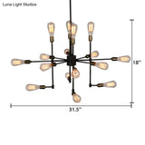 Vintage Industrial Multi-Light Chandelier - Iron Exposed Pendant Lighting For Dining Room Black