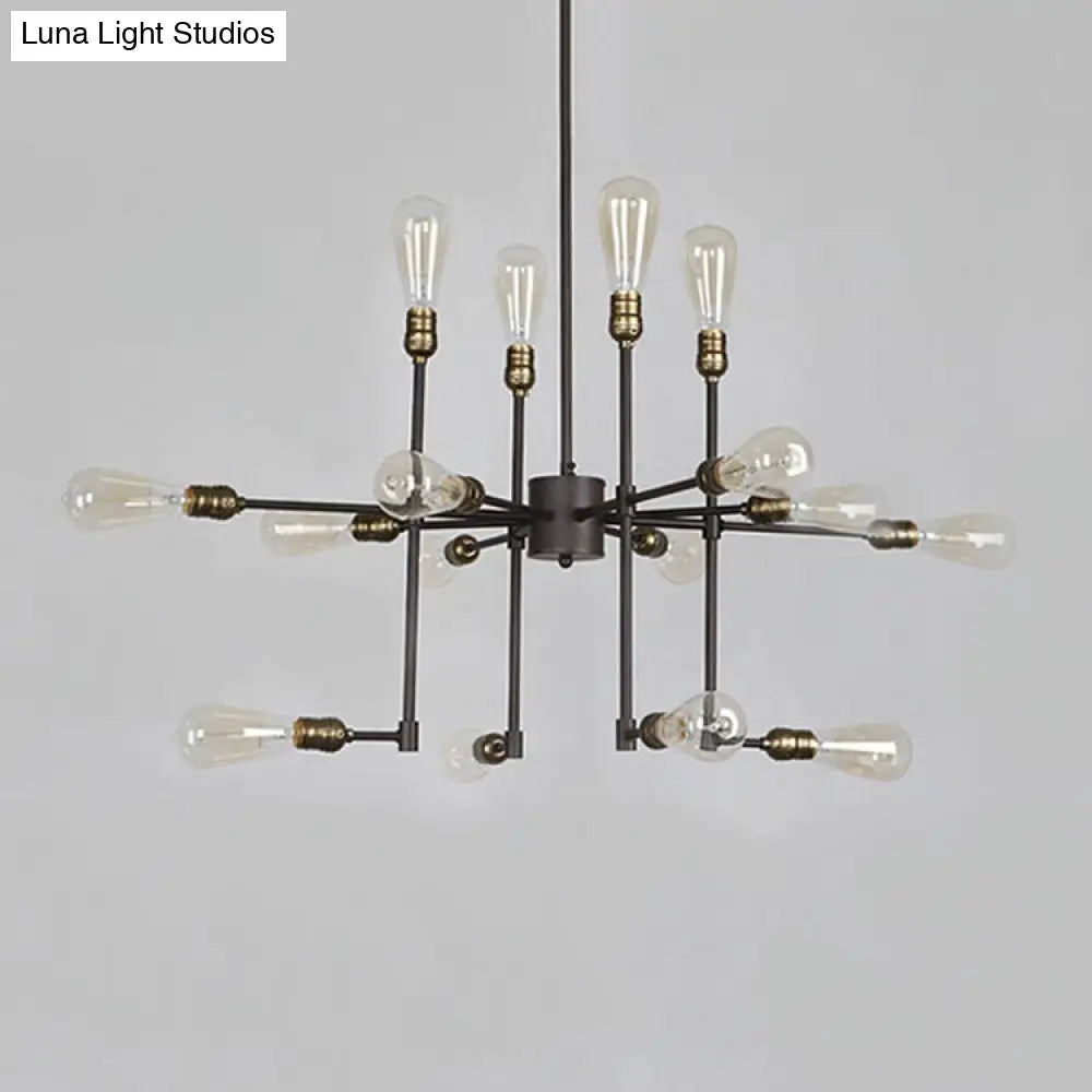 Vintage Industrial Multi-Light Chandelier - Iron Exposed Pendant Lighting For Dining Room Black