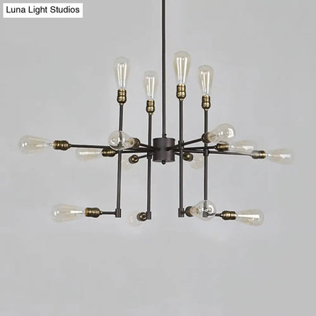 Vintage Industrial Multi-Light Chandelier - Iron Exposed Pendant Lighting For Dining Room Black
