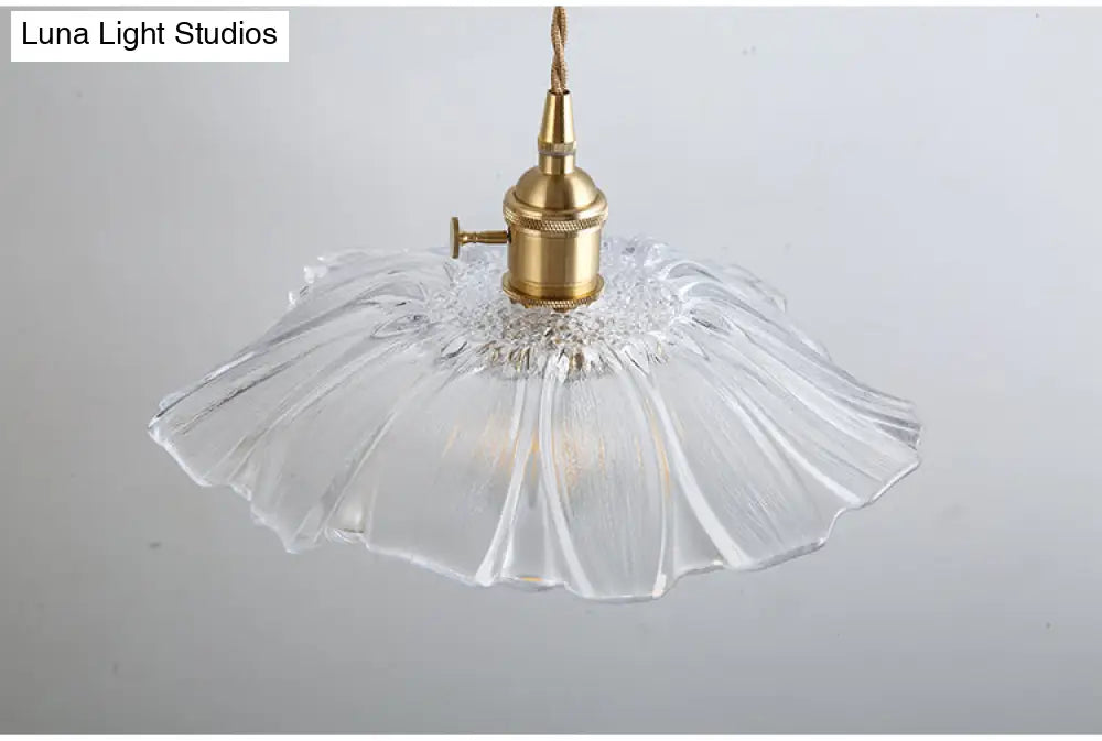 Vintage Industrial Pendant Lamp - Flower Shape Shade With Clear Glass
