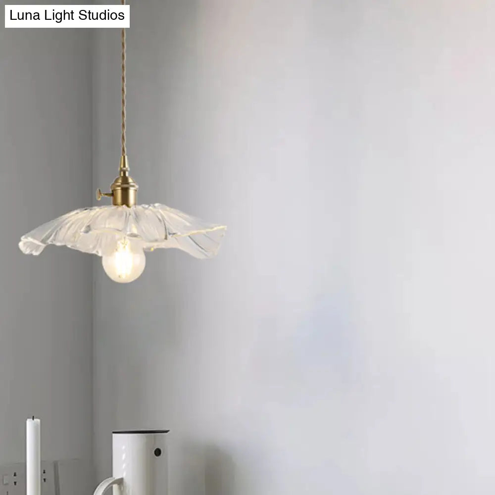 Vintage Industrial Flower-Shaped Glass Pendant Lamp - Clear Shade Ceiling Hanging Light