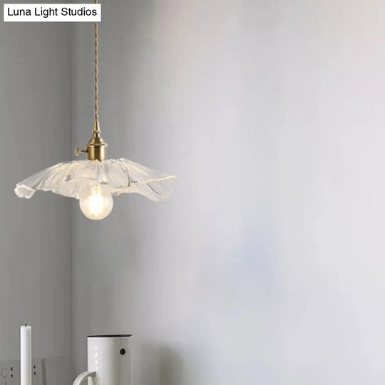 Vintage Industrial Flower-Shaped Glass Pendant Lamp - Clear Shade Ceiling Hanging Light