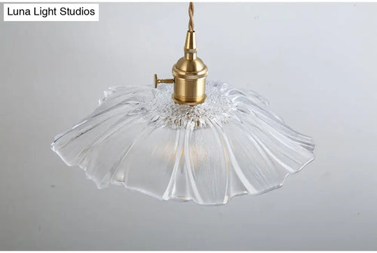 Vintage Industrial Flower-Shaped Glass Pendant Lamp - Clear Shade Ceiling Hanging Light