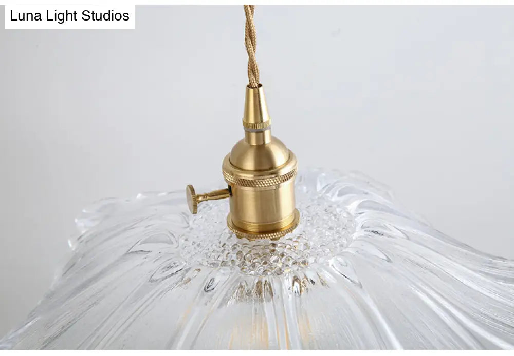 Vintage Industrial Pendant Lamp - Flower Shape Shade With Clear Glass