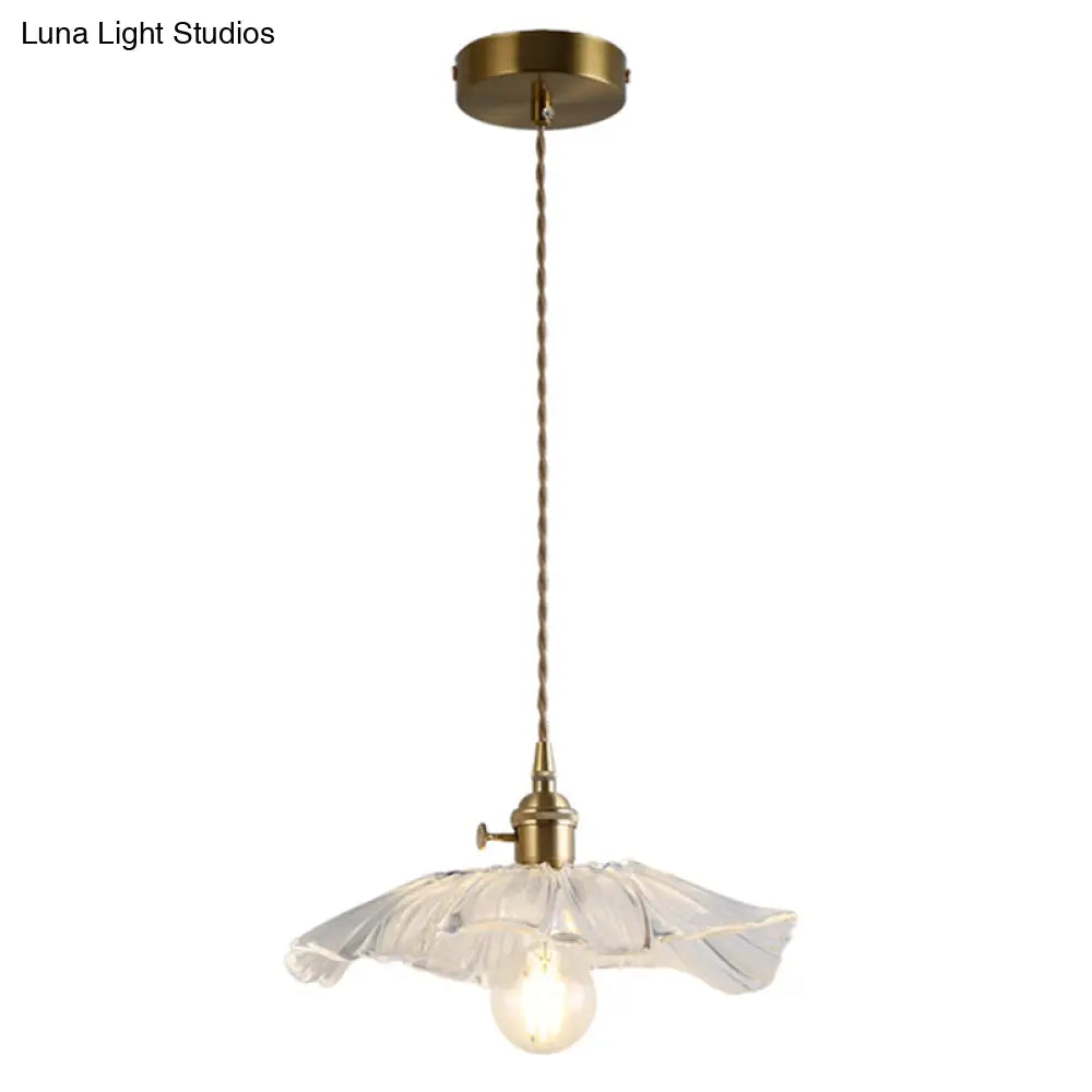 Vintage Industrial Flower-Shaped Glass Pendant Lamp - Clear Shade Ceiling Hanging Light