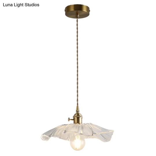 Vintage Industrial Pendant Lamp - Flower Shape Shade With Clear Glass
