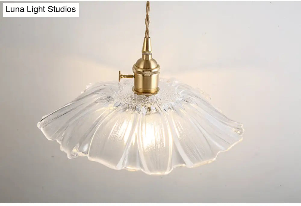 Vintage Industrial Pendant Lamp - Flower Shape Shade With Clear Glass