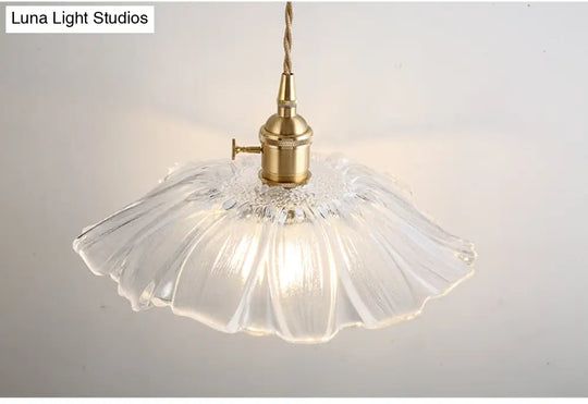 Vintage Industrial Pendant Lamp - Flower Shape Shade With Clear Glass