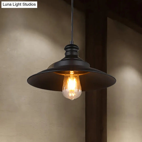 Vintage Industrial Restaurant-Style Black Metal Saucer Hanging Lamp With 1 Head