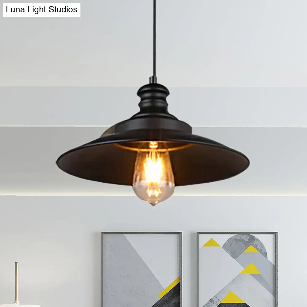 Vintage Industrial Black Metallic Saucer Hanging Lamp- 1 Head Restaurant Suspended Light Fixture