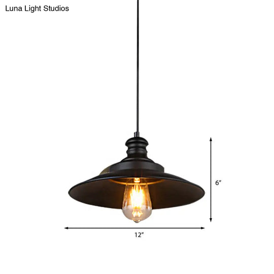 Vintage Industrial Black Metallic Saucer Hanging Lamp- 1 Head Restaurant Suspended Light Fixture