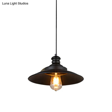 Vintage Industrial Restaurant-Style Black Metal Saucer Hanging Lamp With 1 Head