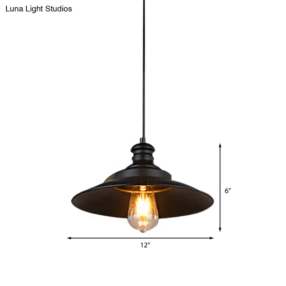 Vintage Industrial Restaurant-Style Black Metal Saucer Hanging Lamp With 1 Head