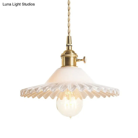 Vintage Industrial Scalloped Glass Pendant Light For Living Room