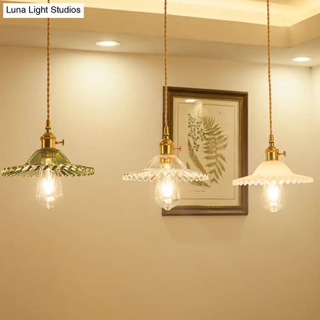 Vintage Industrial Scalloped Glass Pendant Light For Living Room