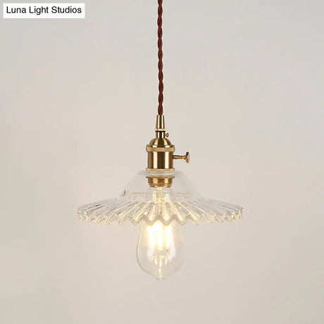 Vintage Industrial Scalloped Glass Pendant Light For Living Room