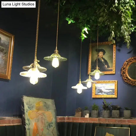 Vintage Industrial Scalloped Glass Pendant Light For Living Room