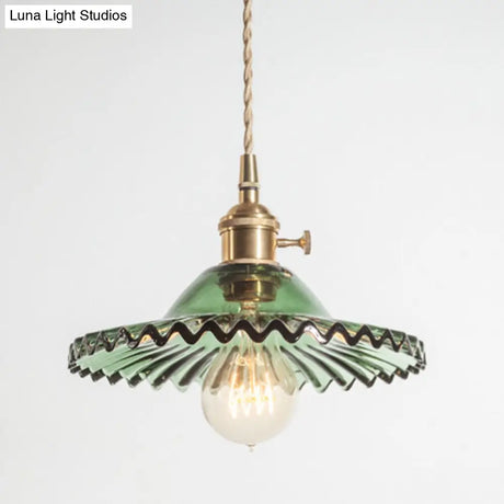Vintage Industrial Scalloped Glass Pendant Light For Living Room