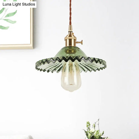 Vintage Industrial Scalloped Glass Pendant Light For Living Room