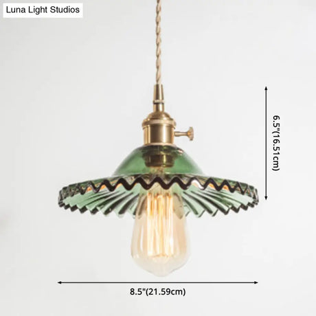 Vintage Industrial Scalloped Glass Pendant Light For Living Room