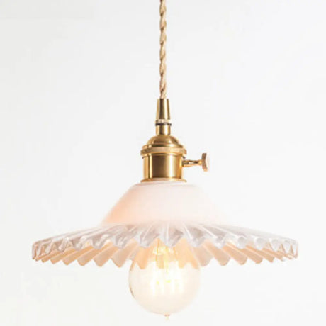 Vintage Industrial Scalloped Glass Pendant Light For Living Room Cream