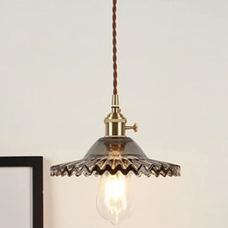 Vintage Industrial Scalloped Glass Pendant Light For Living Room Smoke Gray
