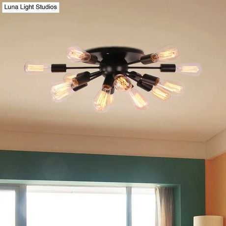 Vintage Industrial Sputnik Multi-Light Ceiling Light In Black For Living Room