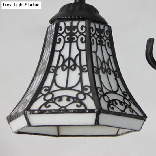 Vintage Industrial Stained Glass Semi Flush Mount Ceiling Light With 3 Rhombus/Magnolia Patterns In
