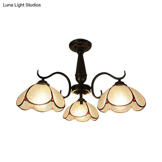 Vintage Industrial Stained Glass Semi Flush Mount Ceiling Light With 3 Rhombus/Magnolia Patterns In