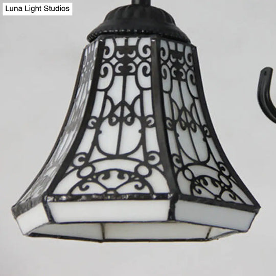 Vintage Industrial Stained Glass Semi Flush Mount Ceiling Light With 3 Rhombus/Magnolia Patterns In