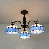 Vintage Industrial Stained Glass Semi Flush Mount Ceiling Light With 3 Rhombus/Magnolia Patterns In