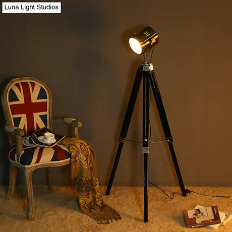 Vintage Industrial Tripod Floor Light - Black/White Metallic Standing Lamp For Living Room