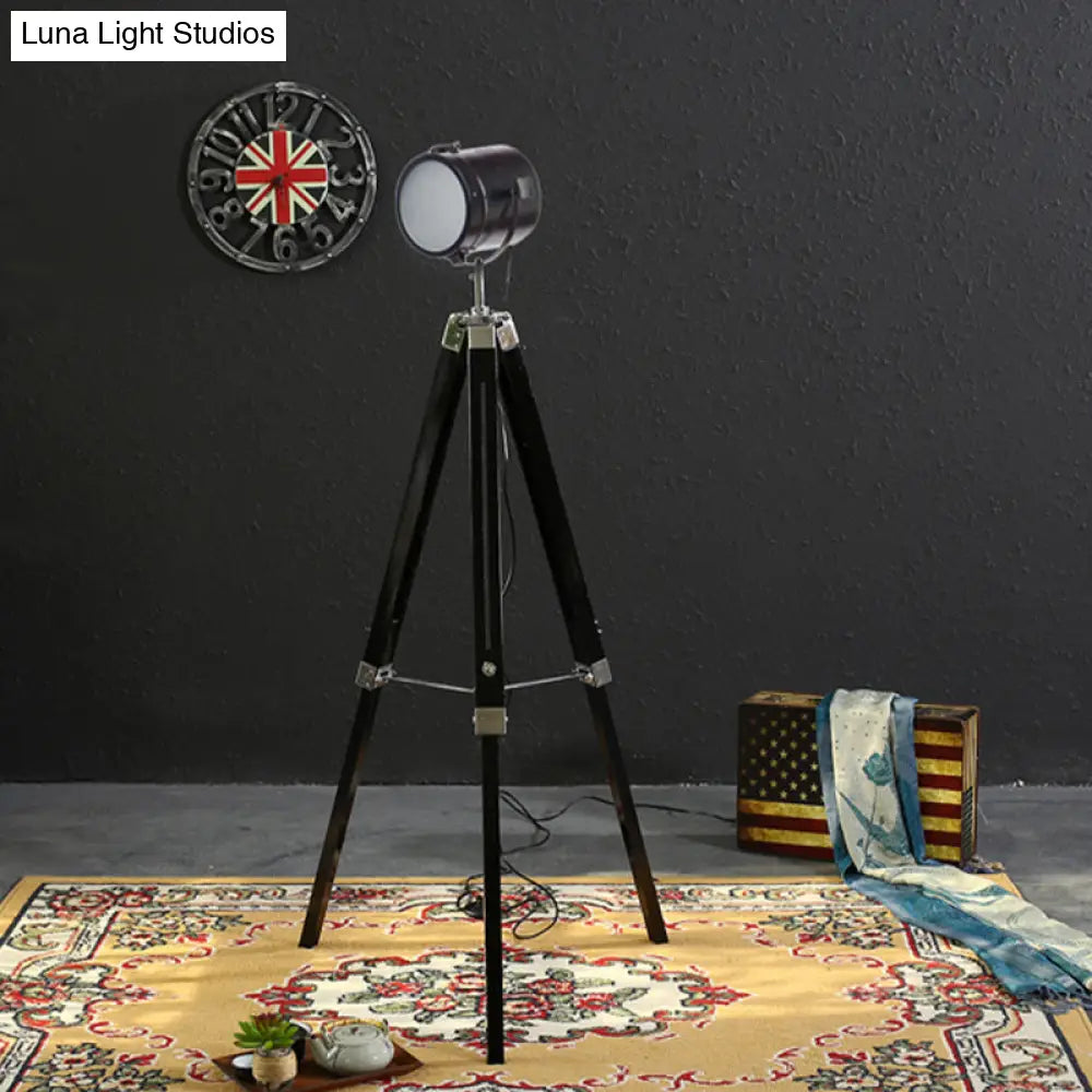 Vintage Industrial Tripod Floor Light - Black/White Metallic Standing Lamp For Living Room