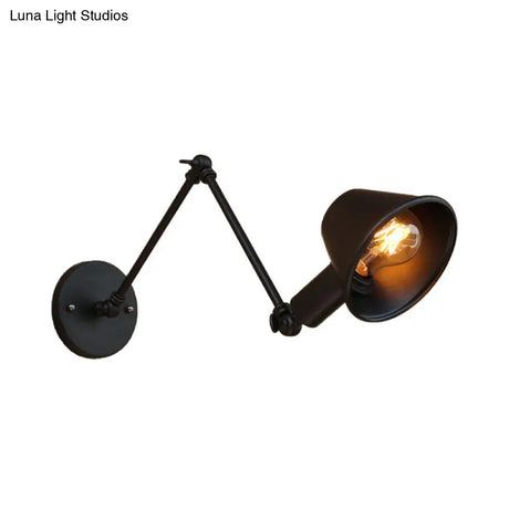 Vintage Industrial Wall Sconce Lamp With Metal Tapered Shade - Ideal For Study Room