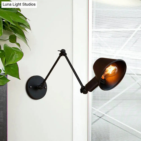 Vintage Industrial Wall Sconce Lamp With Metal Tapered Shade - Ideal For Study Room