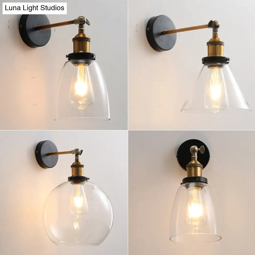 Vintage Industrial Wall Sconce - Single Clear Glass Shade Light