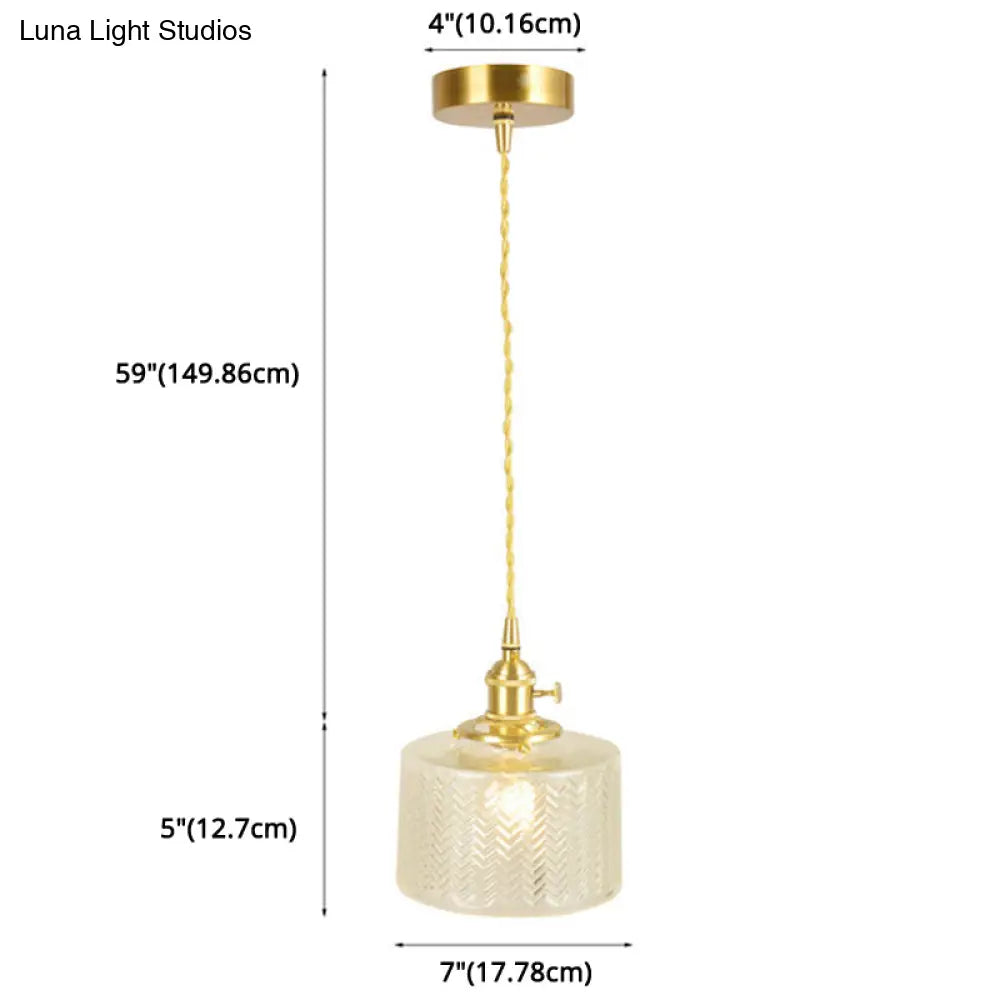 Vintage Industrial Wavy Glass Pendant Light With 1 Cylindrical Lamp