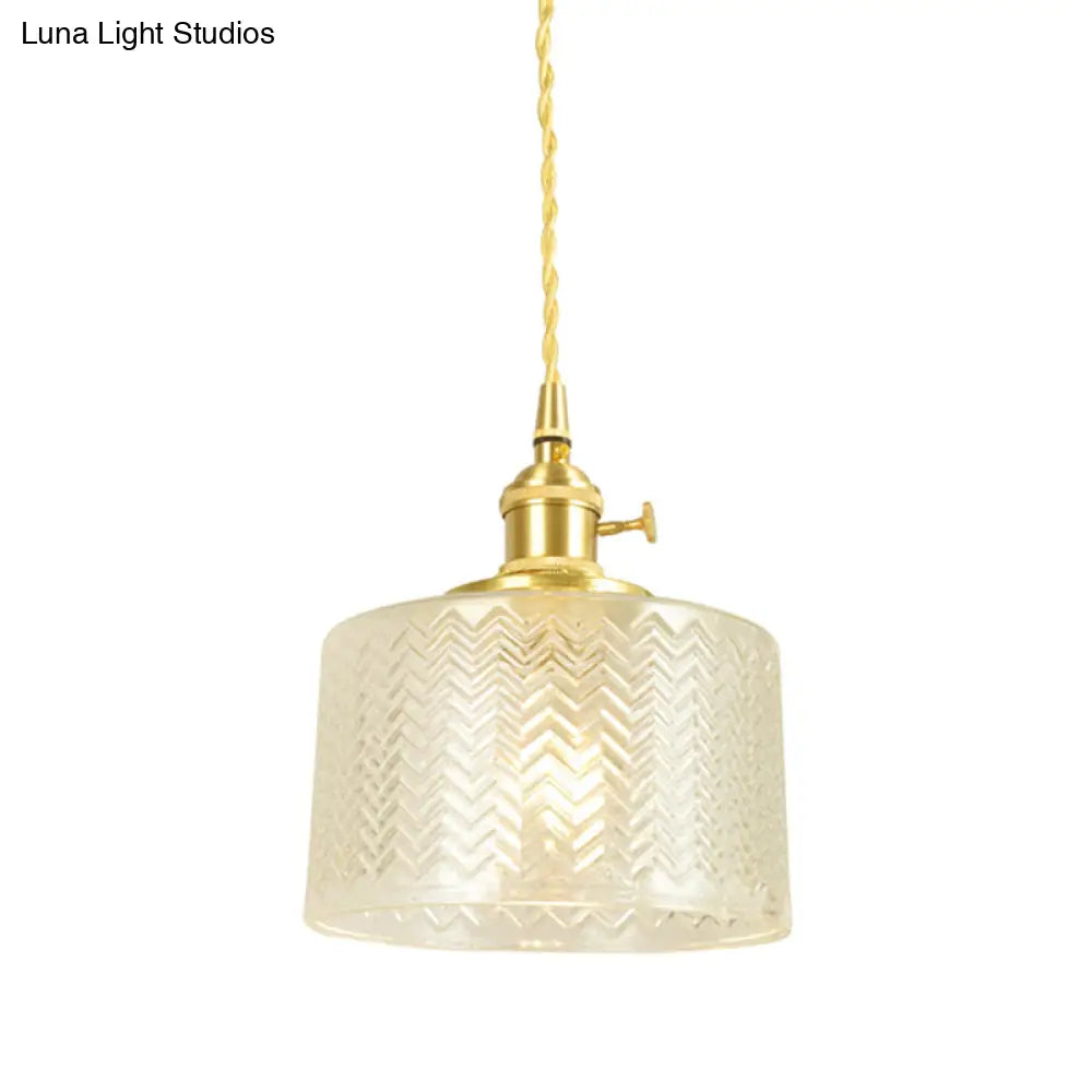 Vintage Industrial Wavy Glass Pendant Light With 1 Cylindrical Lamp