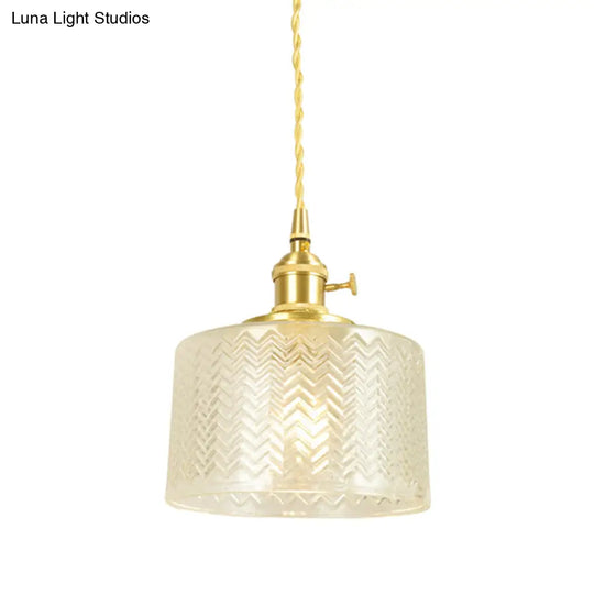 Vintage Industrial Wavy Glass Pendant Light With 1 Cylindrical Lamp
