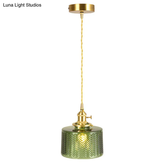 Wavy Glass Pendant Light - Vintage Industrial 1 Hanging Lamp Green