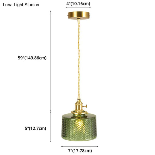 Vintage Industrial Wavy Glass Pendant Light With 1 Cylindrical Lamp