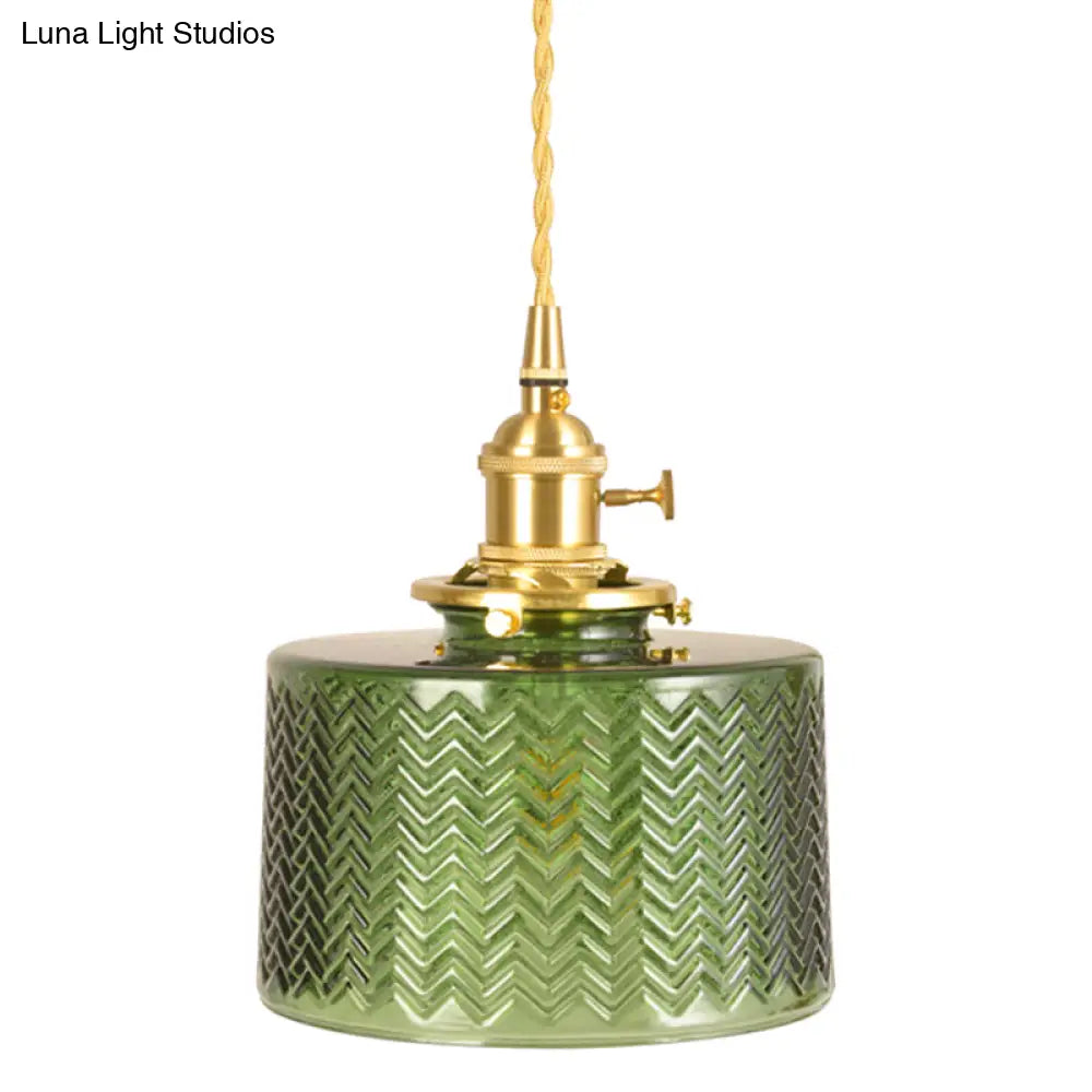 Vintage Industrial Wavy Glass Pendant Light With 1 Cylindrical Lamp