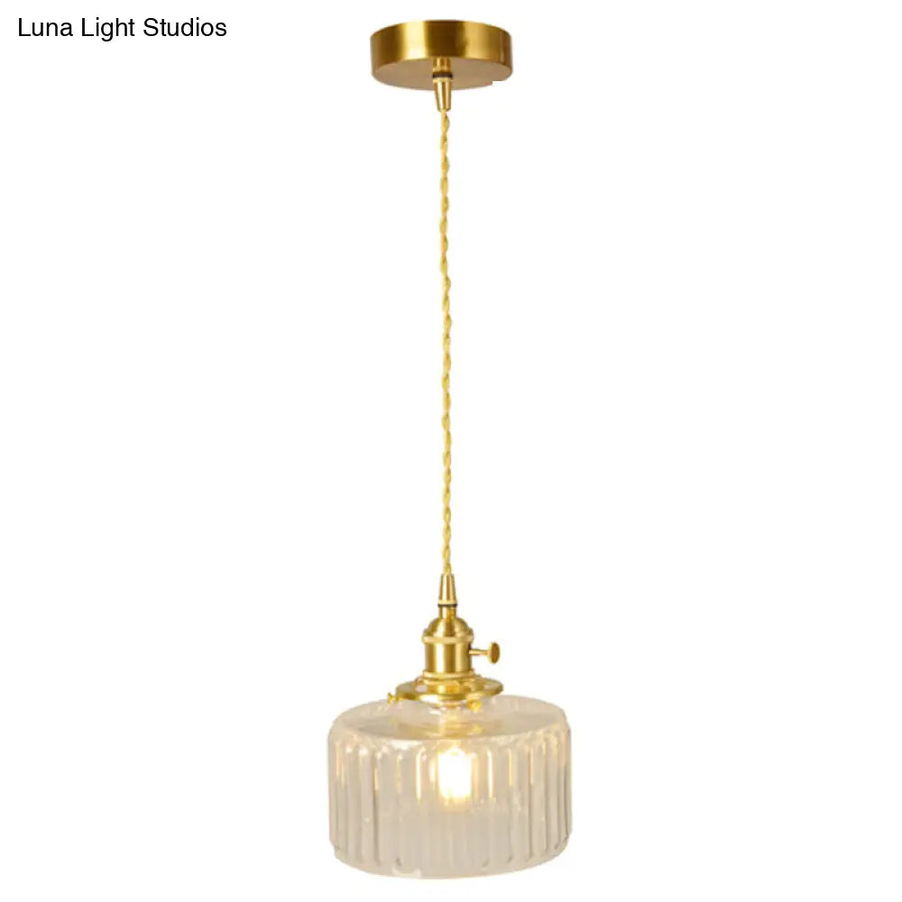 Wavy Glass Pendant Light - Vintage Industrial 1 Hanging Lamp Gold