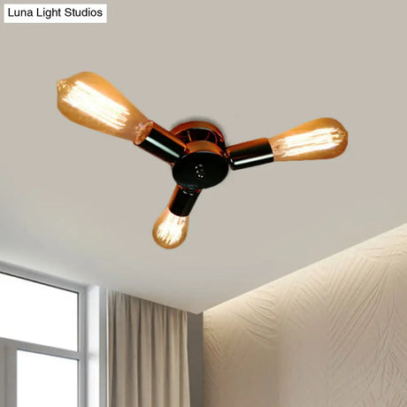 Vintage Inspired Exposed Bulb Semi Flush Pendant Light - 3/6 Lights Metal Ceiling Fixture In Brass